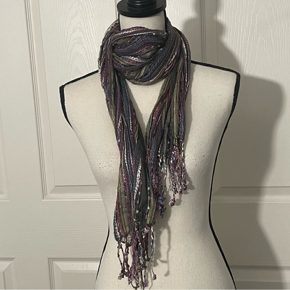 Multi-Color Scarf, Cotton, Rayon, Model & Metallic Blend with Tassels